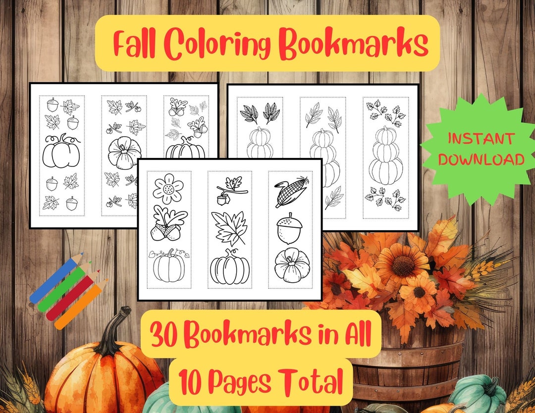 Fall Coloring Bookmarks Printable Fall Coloring Printable - Etsy