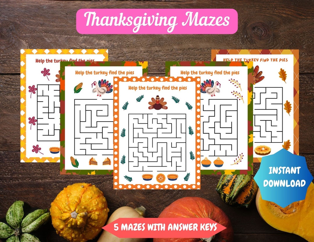 Thanksgiving Mazes Printable Thanksgiving Games Printable - Etsy