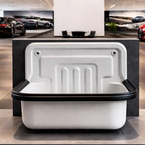 Vintage German White Enamel Sink from the 1960s | Wall-Mounted Utility Sink | Farmhouse, Rustic & Industrial Style