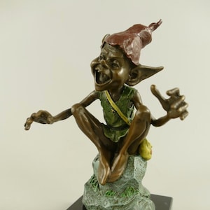 Bronze Kobold Figurine on Stone: Elegant Metallic Sculpture, Collectible Art Masterpiece for Gallery