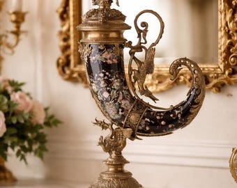 Exclusive Baroque Cornucopia Vase – Porcelain & Bronze Masterpiece – Luxurious Symbol of Abundance, Strength Prestige