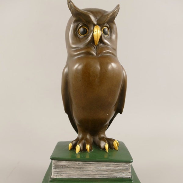 Majestic Bronze Owl Figurine with Vibrant Colored Accents