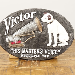 Cast Iron Wall Plaque – “his Master's Voice” Gramophone Dog – Hand