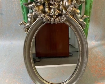 Vintage Antique Wall Mirror Baroque Style Angel Head Italy Italia