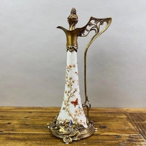 Elegant Art Nouveau Porcelain Carafe with Bronze Accents – A Timeless Gift & Statement Piece