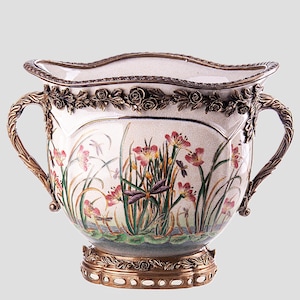 Elegant Art Nouveau Porcelain & Bronze Vase - Antique Jugendstil Floral Design Collectible Home Decor