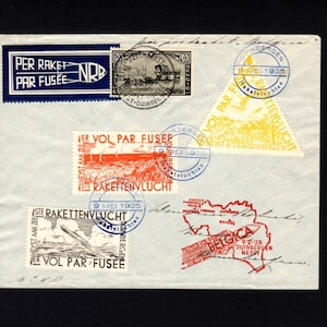 Sellos postales Bélgica 1935 - Vuelo con cohete BELGICA - doble sobreimpresión en el sello E 7/9 gotand op brief