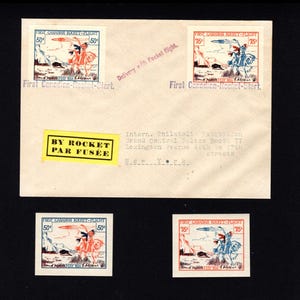Francobolli canadesi First Canadian - Rocket- Start - 1936, 50c+75c Busta per il volo del razzo dal Canada agli USA