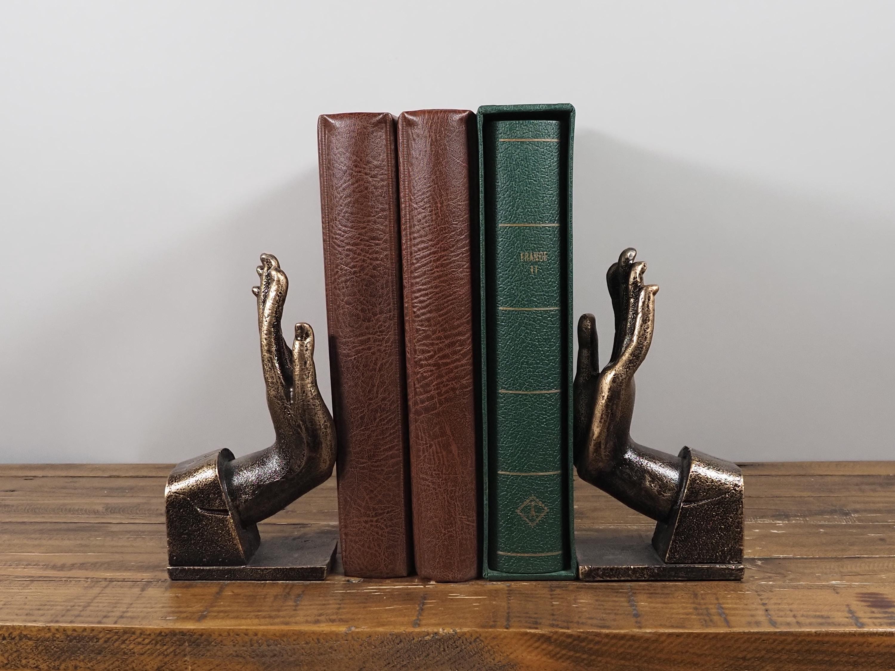Elegant Antique-Style Cast Iron Hand Bookends - A Unique Vintage Touch for Your Library