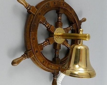 Handcrafted Wooden Ship Wheel with Brass Bell: Nautical Elegance for Your Home