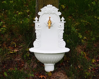 Whispering Waters: Romantic White Aluminum Cast Wall Fountain