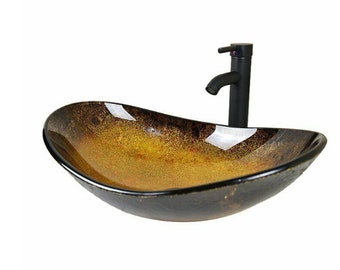 Élégance intemporelle : ensemble de meuble-lavabo avec lavabo en verre ovale et rond