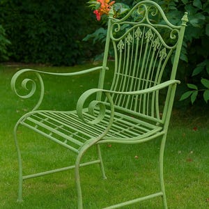 Vintage-Inspired Green Iron Chair with Rustic Charm - Durable Outdoor Garden Seating