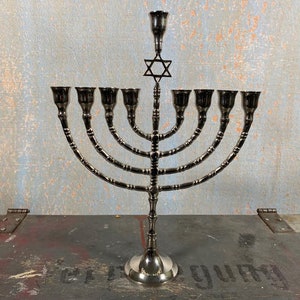 Elegant Nickel-Plated Davidleuchter: Star Design Centerpiece for Mantel, Table, or Gift (Dimensions Included)