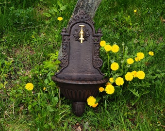 Melody of Serenity: A Rustic Wall-mounted Cast Iron Fountain with Antique Elegance and Bronze Faucet - Garden Wall Fountain