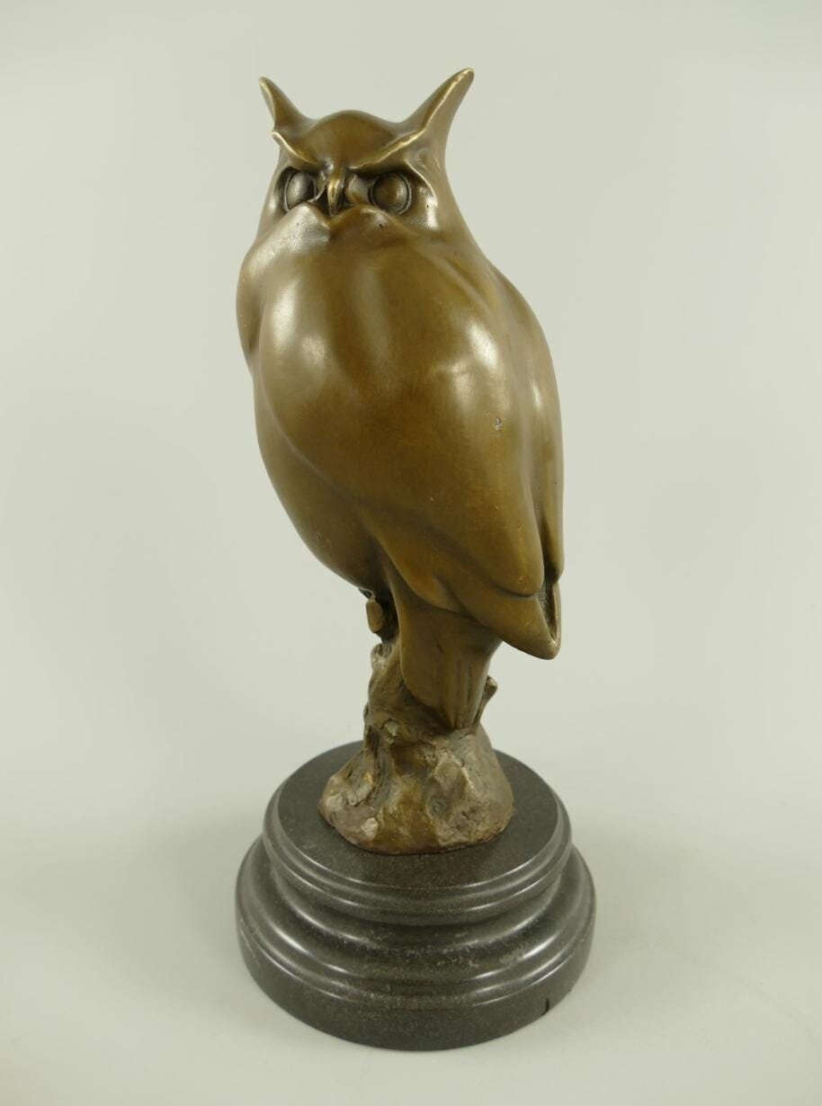 Large Bronze Owl Figurine – Symbol of Wisdom on Marble Base – Exclusive Home Decor