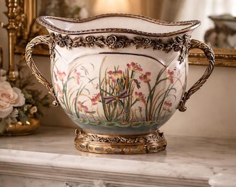 Elegant Art Nouveau Porcelain & Bronze Vase - Antique Jugendstil Floral Design Collectible Home Decor