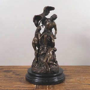Bronze Prometheus Sculpture: Greek Titan with Eagle & Nymphs - Mythological Classical Art Figurine