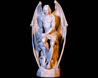 Angel of Evil. Hand-painted art sculpture. Lucifer by Joseph Geefs. Marble or Bronze