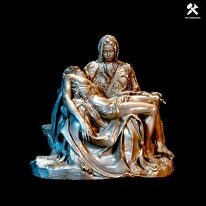 Pietà di Michelangelo. Scultura 3D dipinta a mano. Marmo o bronzo.