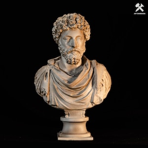 Bust of Marcus Aurelius. Roman Emperor and philosopher. Hand-painted 3D art. Marble or Bronze.