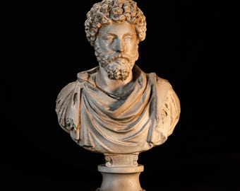 Busto di Marco Aurelio. Imperatore e filosofo romano. Opera d'arte 3D dipinta a mano. Marmo o bronzo.