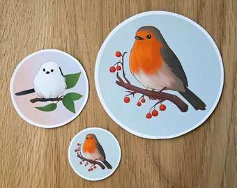 3 Vogel Aufkleber - Vinyl Sticker Set - Rotkehlchen und Schwanzmeise