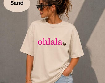 Ohlala T-Shirt for Women, Oversized Tee with Leopard Heart, Paris Style Shirt, Gift for Her, Summer Trend Shirt, Statement Graphic Tee