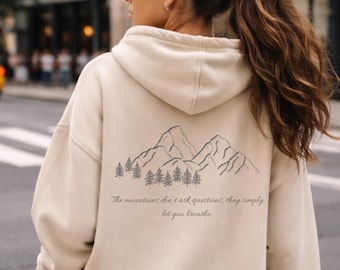 Felpa con cappuccio Mountain Quote - Felpa con cappuccio Nature per donna e uomo, Felpa con cappuccio minimalista Mountain, Felpa con cappuccio da trekking, Regalo per attività all'aperto