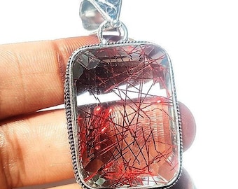 Red Rutilated Quartz Pendant 925 Sterling Silver Pendant Red Rutilated Quartz Gemstone Handmade Silver Jewelry Pendant For Necklaces
