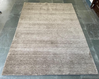 Hand Knotted Brown Wool Rug: Minimalist Modern Plush Carpet