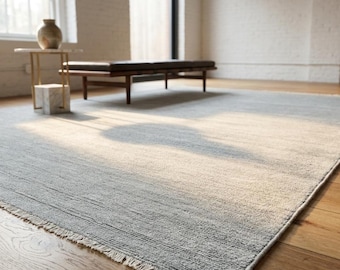 Hand Knotted Grey Wool Rug: Minimalist Scandinavian Style