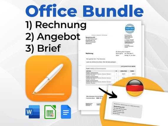 German Office Templates Bundle: Invoice, Offer, Letter (Digital Download)