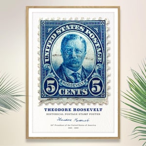 Briefmarken Poster Präsident Theodore Roosevelt - dekoratives historisches Poster für Ihr Zuhause oder Ihr Büro / digitales Produkt