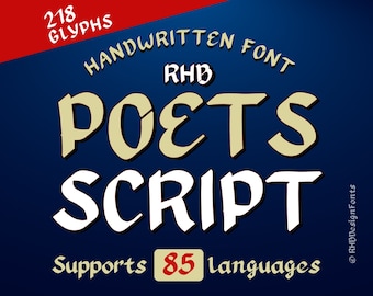 RHB Poets Script Pinselschrift handgezeichnete Schrift mit 218 Glyphen unterstützt 85 Sprachen Kaligraphie / digitales Produkt