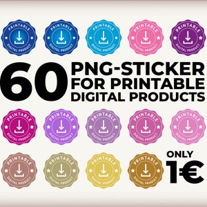 60 PNG-Sticker for printable digital products for your ETSY Listings