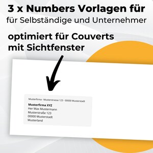 3 x Numbers Vorlagen für
für Selbständige und Unternehmer
optimiert für Couverts
mit Sichtfenster