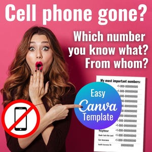 Emergency Contact List Template – Lost Phone Wallet Insert (Canva Template) image 1