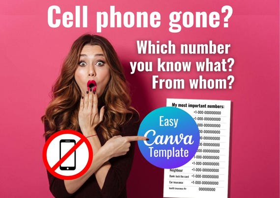 Notfall Telefonliste für unterwegs - Handy verloren / Smartphone verloren / Canva-Template zum selber ausfüllen und ausdrucken für Geldbörse