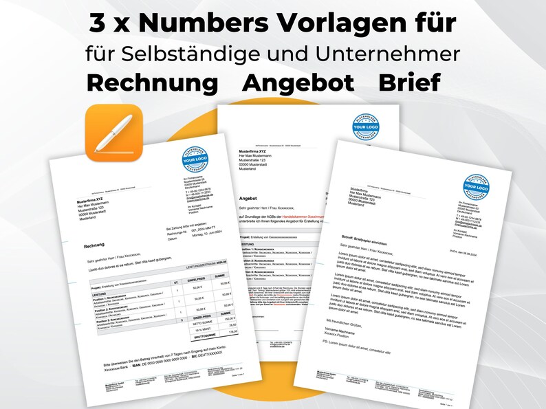 invoice template, letter template, template for an offer,
