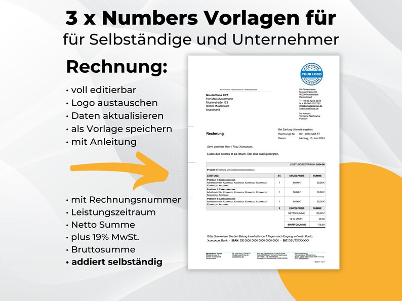 German Office Templates Bundle: Invoice, Offer, Letter (Digital Download) image 3