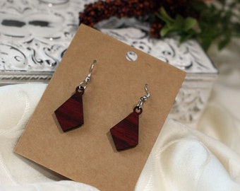 Exotic Wood Earrings - Padauk - Diamond Solid Small - Silver Tone, Dangle, Pierced, Gift, Timeless, Trendy, Casual, Natural, Lightweight