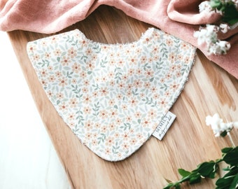 Baby bib/Adjustable three snap baby bib/Baby bandana/Flower bib/Peach flower bib/Cotton bib/Terrycloth