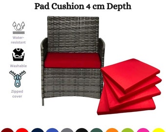 Waterproof Outdoor Chair Seat Pad Cushions for Garden Rattan Furniture & Indoor Kitchen Chairs with Zipped Removable Cover 4 cm depth.