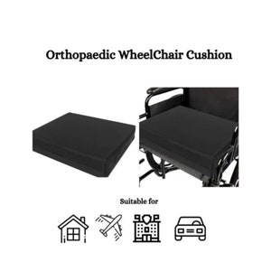 May include: Black orthopedic wheelchair cushion. Suitable for use in homes, hospitals, and vehicles.