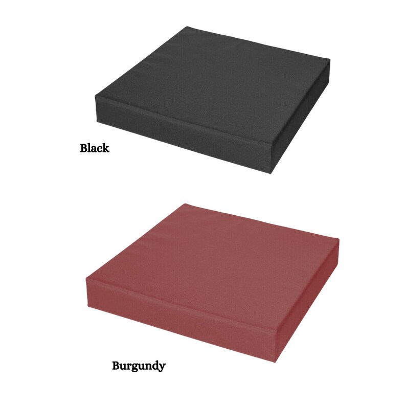 May include: Two square seat cushions, one black and one burgundy.