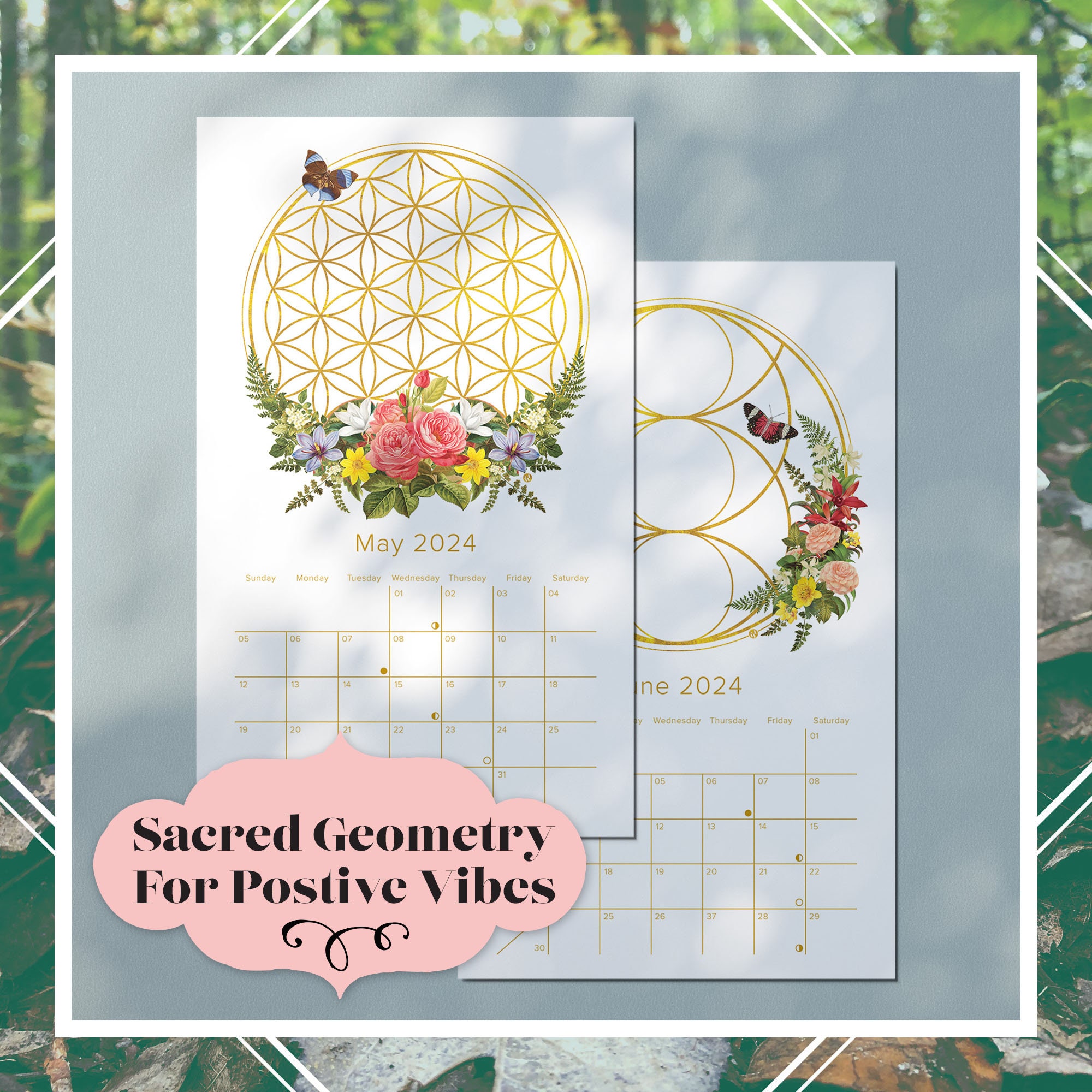 2024 Sacred Geometry Calendar Print Your Own Calendar Botanical Design
