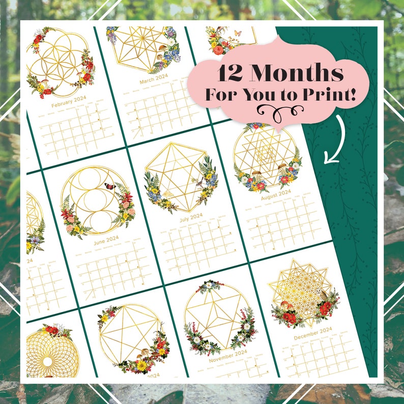 2024 Sacred Geometry Calendar Print Your Own Calendar Botanical Design
