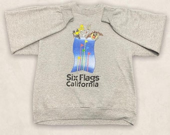 Vintage 90er Jahre USA Six Flags California Park Grafik Graues Sweatshirt