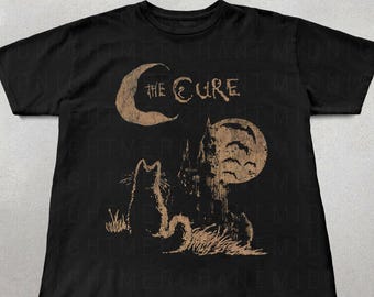 Camiseta de gato de The Cure, rock indie alternativo de los 90, unisex, regalos musicales, regalos para amantes de los gatos, regalos para fans de The Cure, camiseta de banda, camiseta gráfica de The Cure